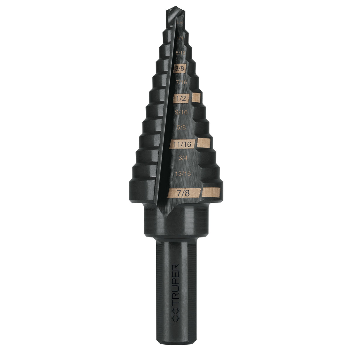 Broca escalonada Truper Black Step de 12 escalones, 3/16 a 7/8 de pulgada