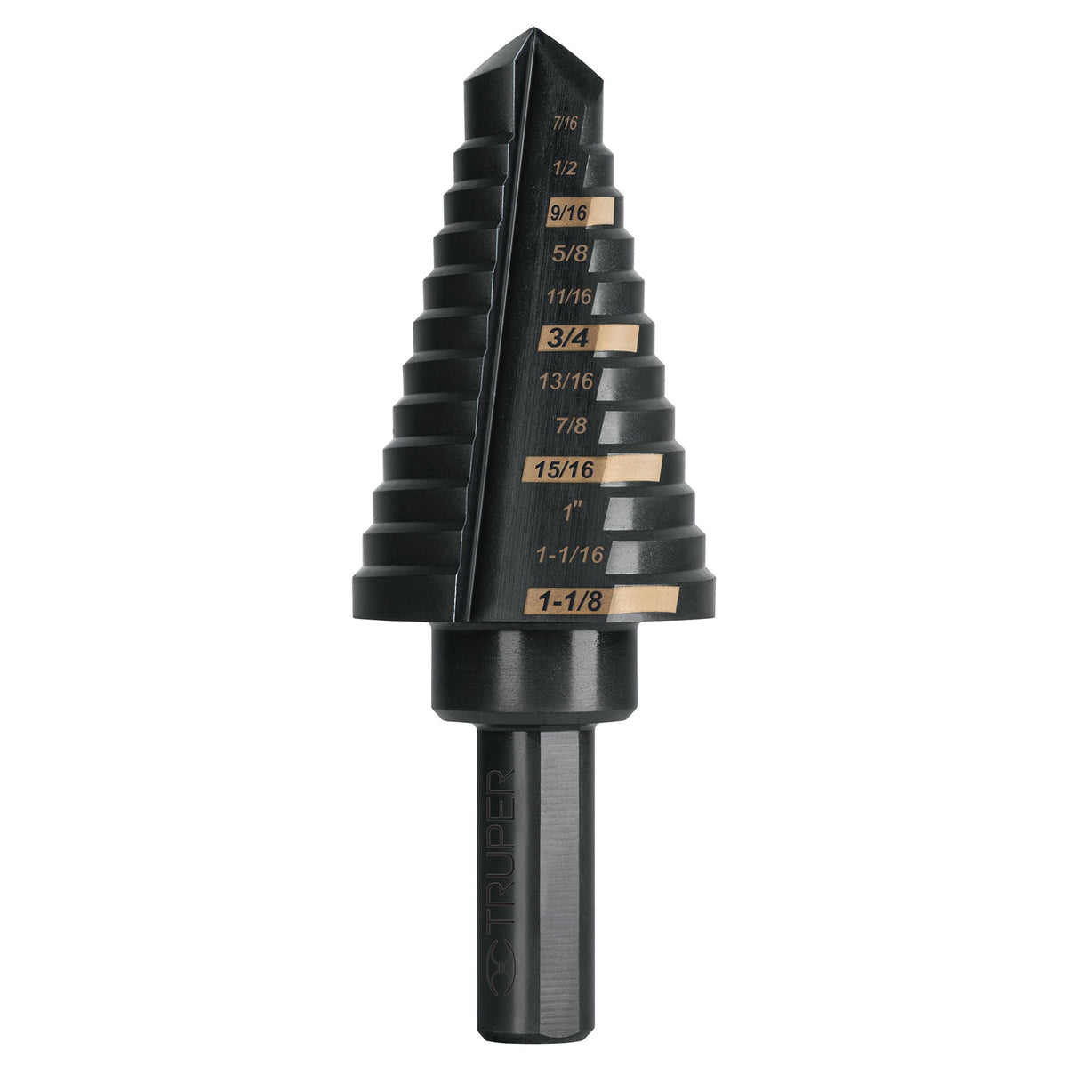 Broca escalonada Truper Black Step de 12A escalones, 7/16 a 1 1/16 de pulgada