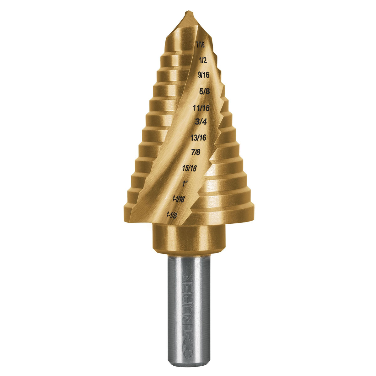 Broca escalonada Truper Gold Step de 12A escalones, 7/16 a 1 1/16 de pulgada