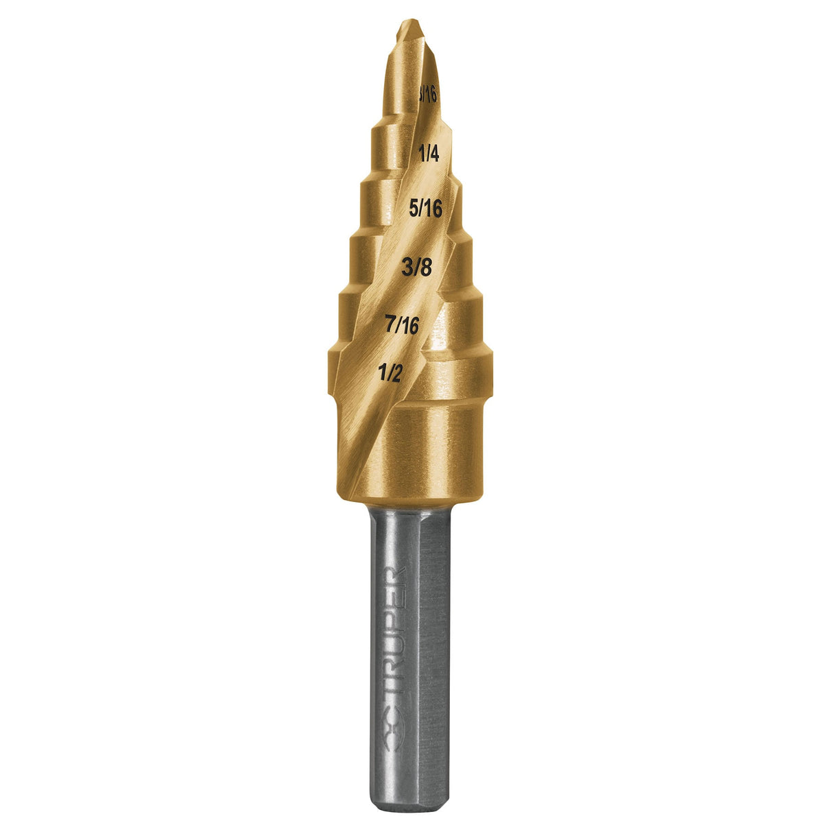 Broca escalonada Truper Gold Step de 6 escalones, 3/16 a 1/2 pulgada