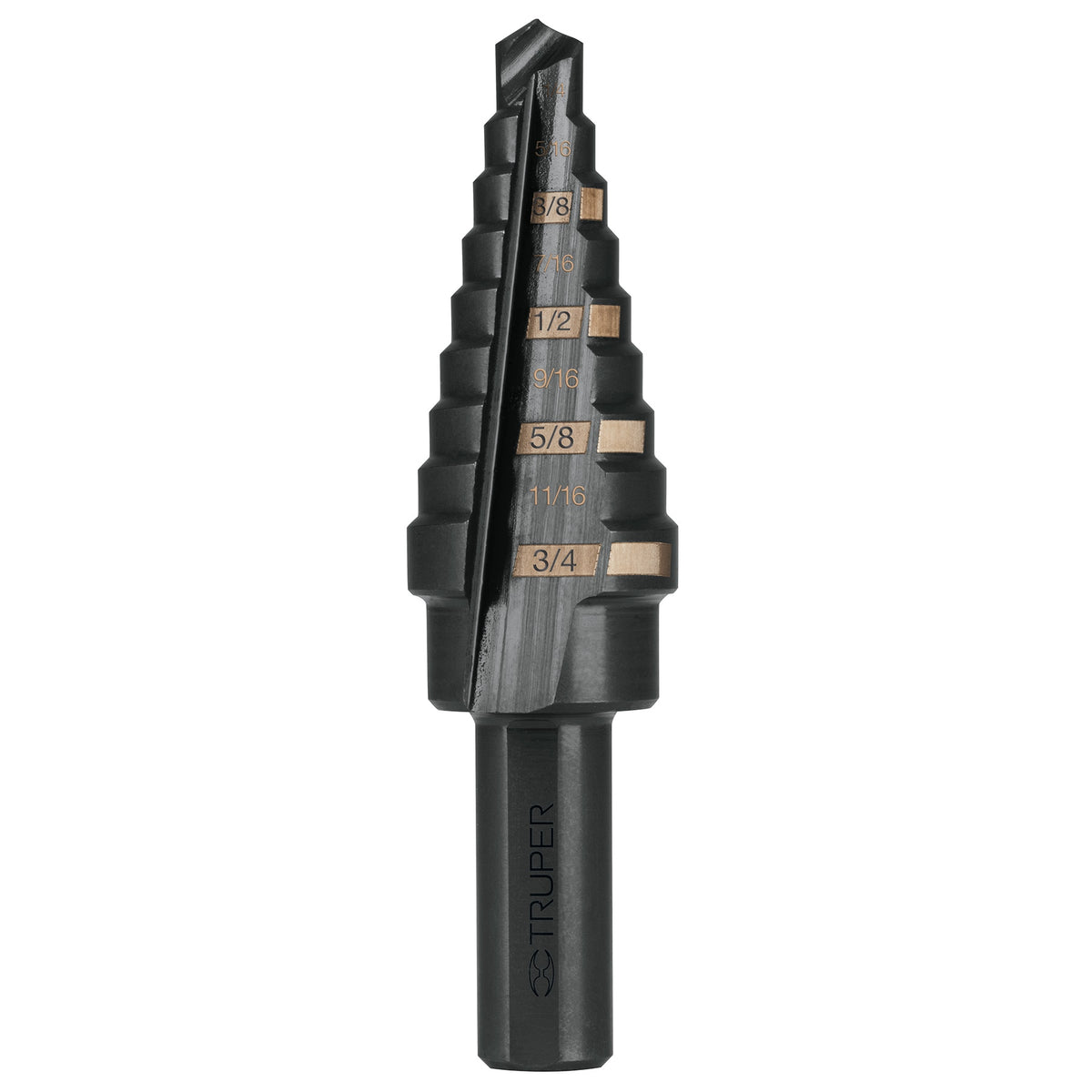 Broca escalonada Truper Black Step de 9 escalones, 1/4 a 3/4 de pulgada