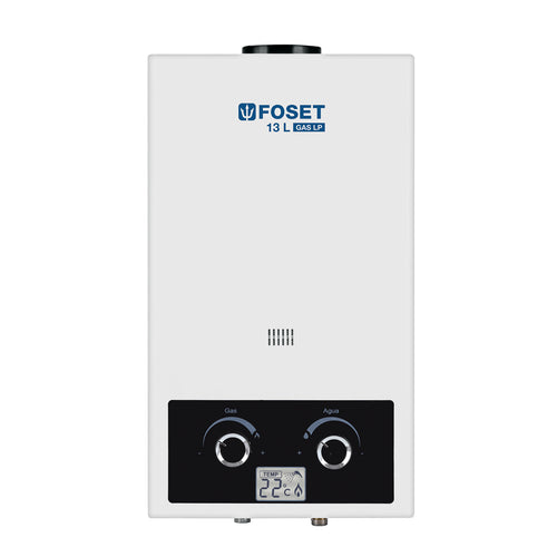 Boiler instantáneo 13 L gas LP Foset CALE-13I, calentador de paso para 2 a 3 servicios