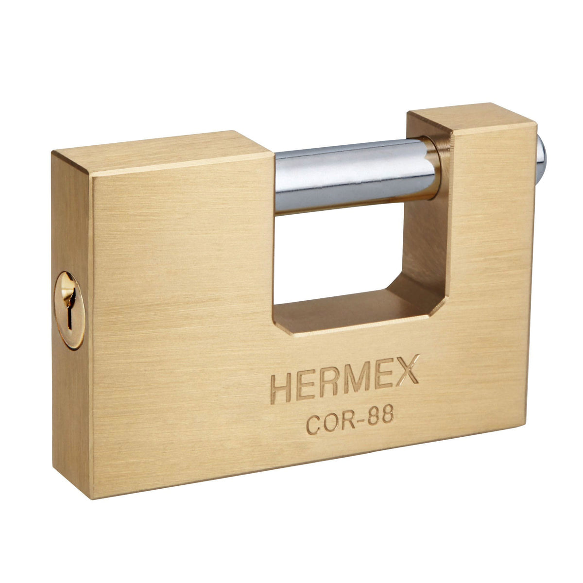 Candado de latón 88 mm Hermex COR-88, candado reforzado para bodega y local