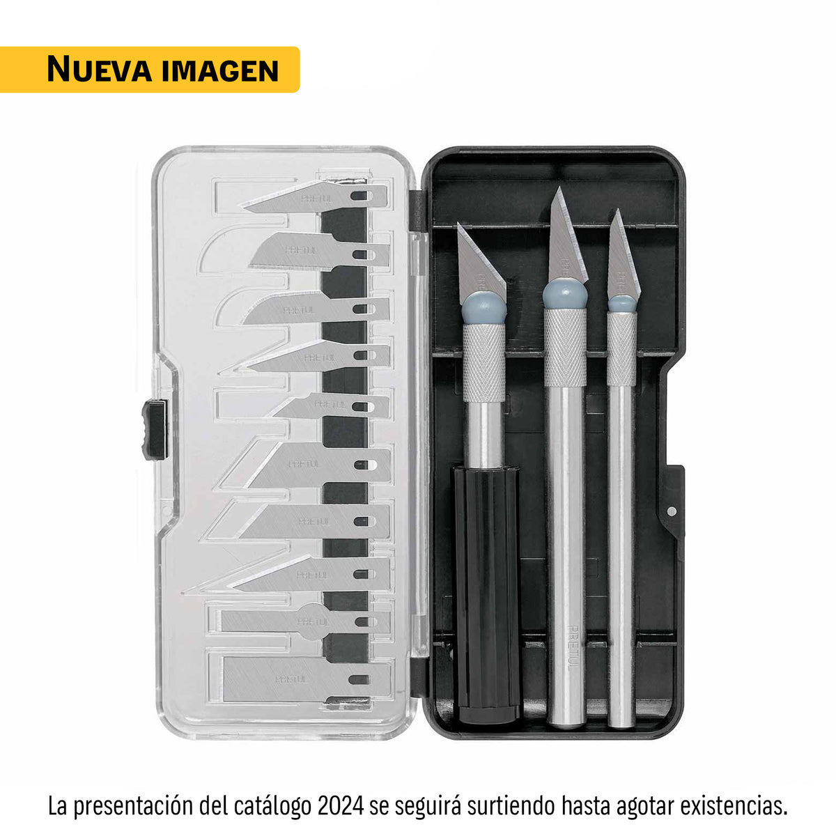 Juego de exactos con 13 cuchillas y estuche, mangos de aluminio Truper y Pretul