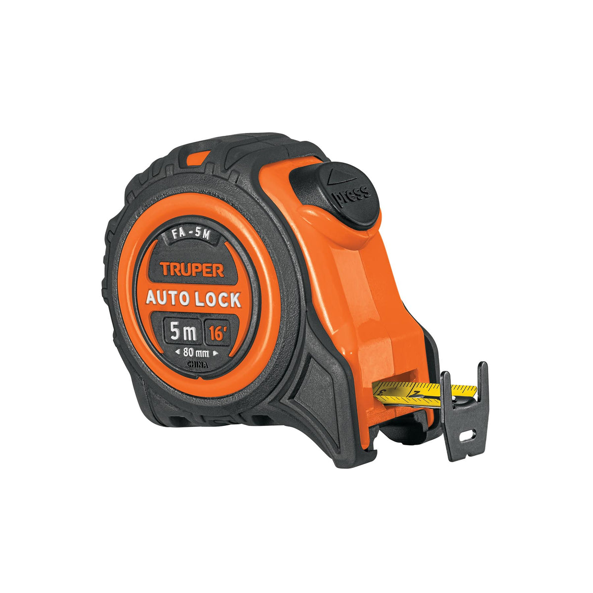Flexómetro Auto Lock Truper con freno automático y carcasa resistente a impactos