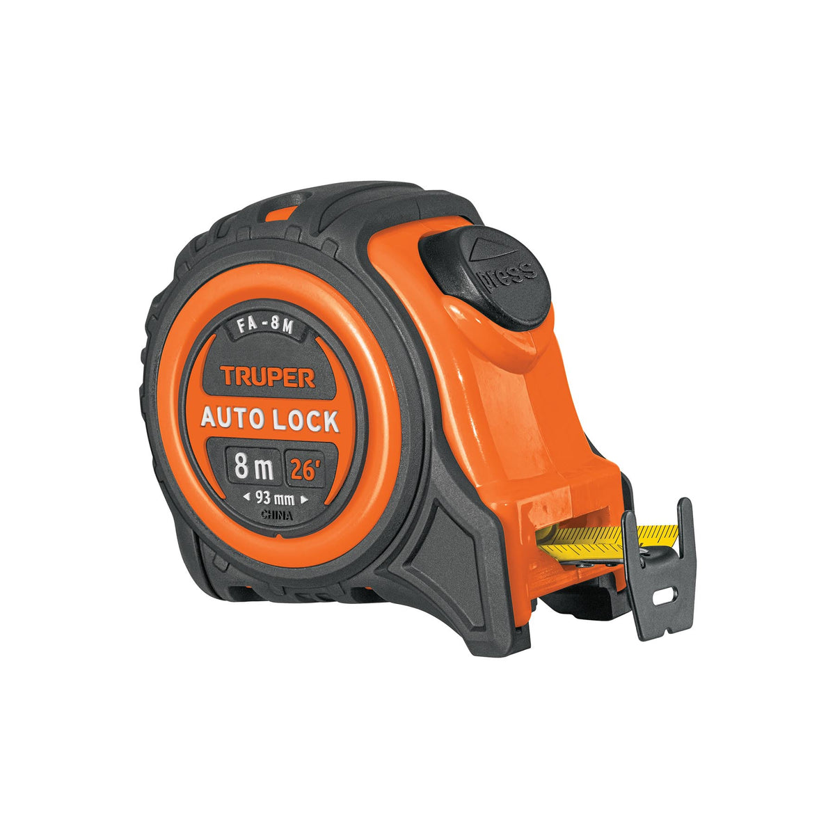 Flexometro Auto Lock Truper de 8 metros con freno automatico