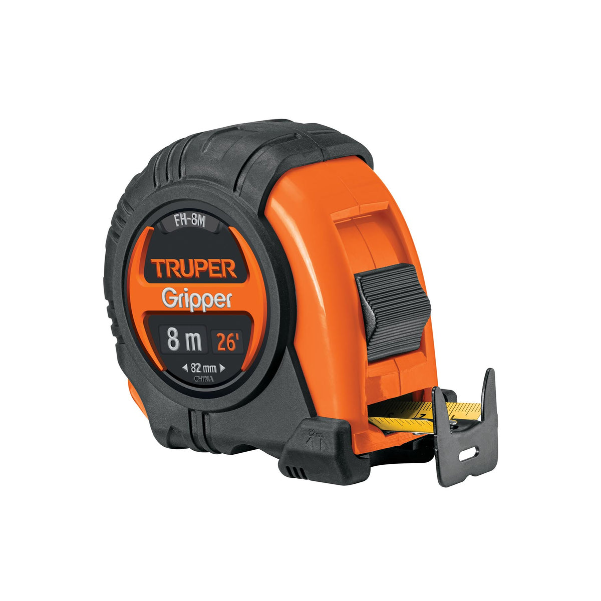 Flexometro Gripper Truper de 8 metros con cinta de 25 mm, carcasa resistente a impactos