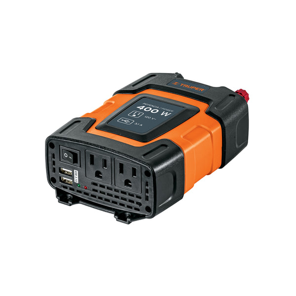 Inversor de corriente Truper de 400 W para auto, con contactos y puertos USB