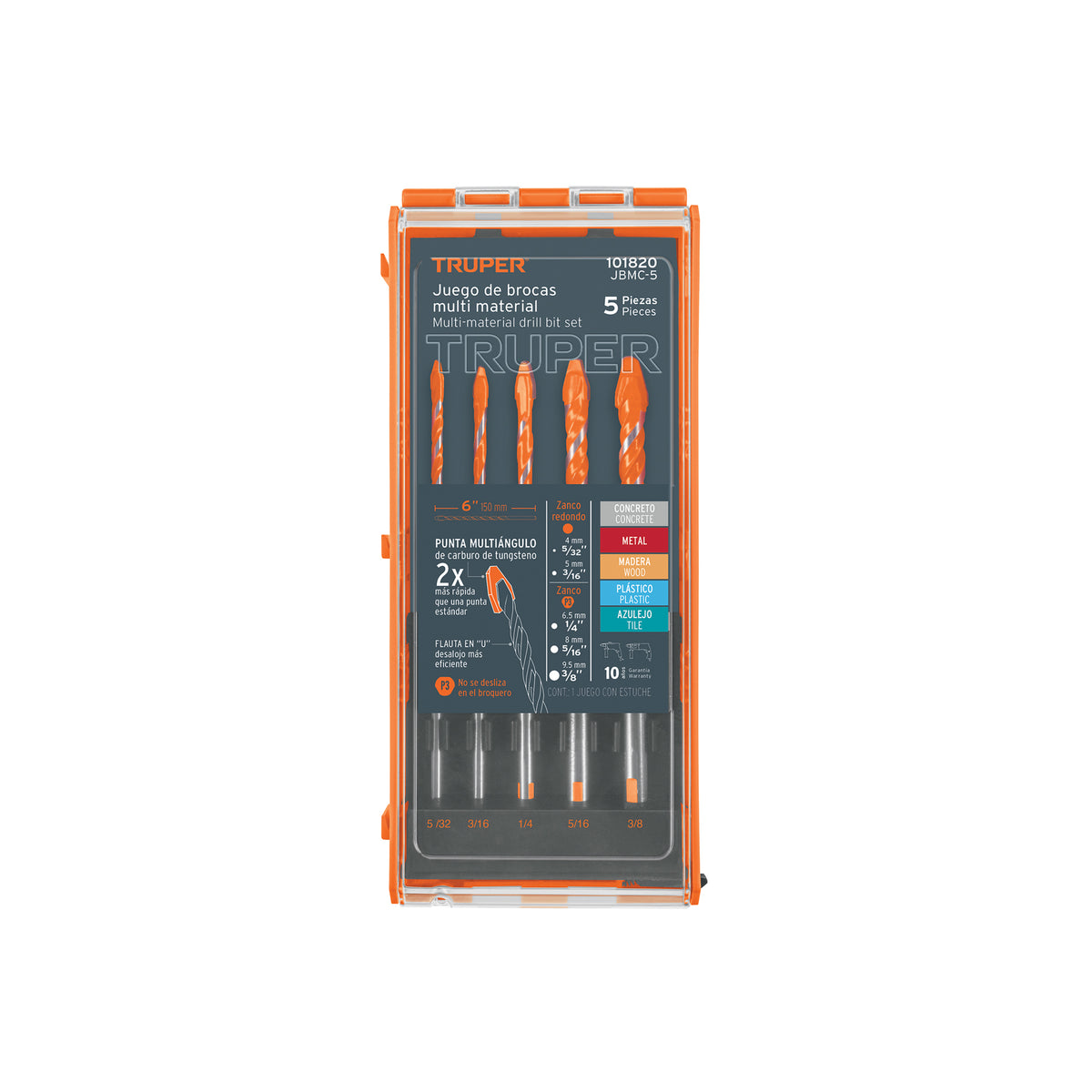Juego de 5 brocas multimaterial Truper con punta de carburo