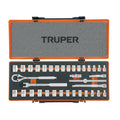 Juego de dados 36 piezas cuadro 3/8 Truper JD-3/8X36MP milimétrico y en pulgadas, estuche metálico