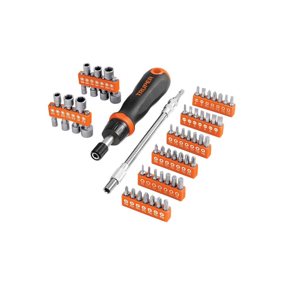 Desarmador tipo matraca Truper JDM-58 con 42 puntas y 14 dados